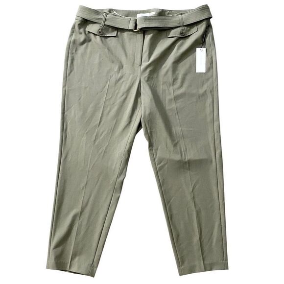 Calvin Klein Taupe Belted Straight Leg Slim Trouser Office Pants NWT Size 16W - Picture 2 of 7